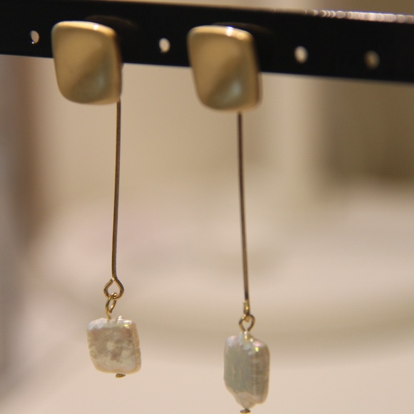 Gold Pearl Drop Earrings - Picture 3 of 3